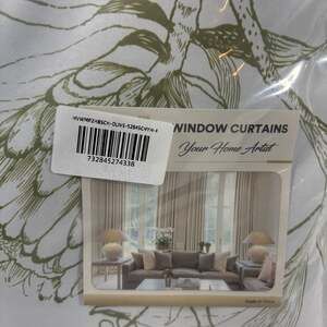 Your Home Artist Olive Green Floral Window Curtains - 2 Panel Set